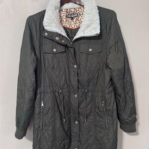Steve Madden Dark Green Utility Jacket with Faux Fur Collar
